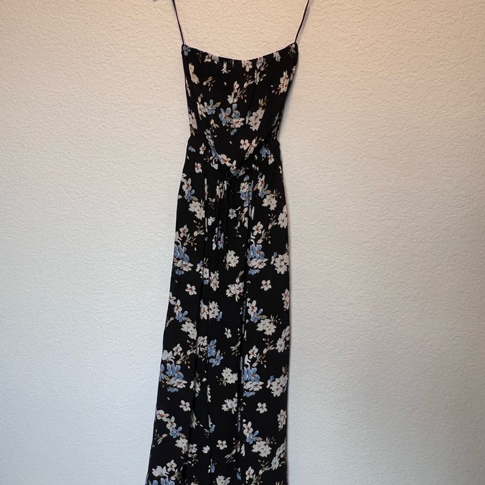 Smocked Floral Black Maxi Dress